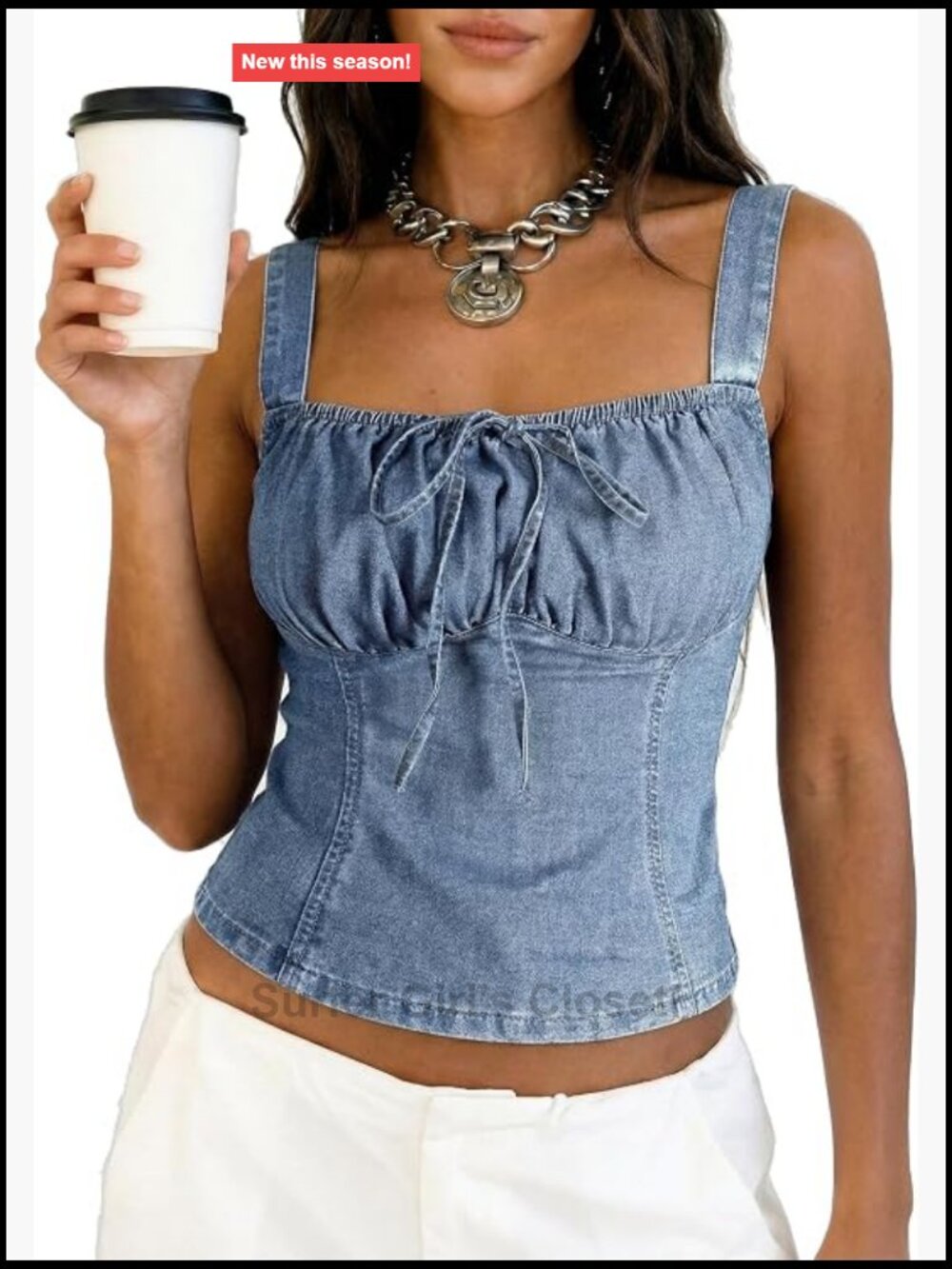 Denim Corset Top Women Jean Vest Crop Country Concert Outfit Square Neck